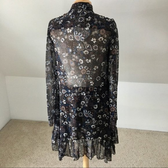 -SOLD- See By Chloe Large High Neck Button Down Pussy Bow Sheer Dress - Picture 6 of 8